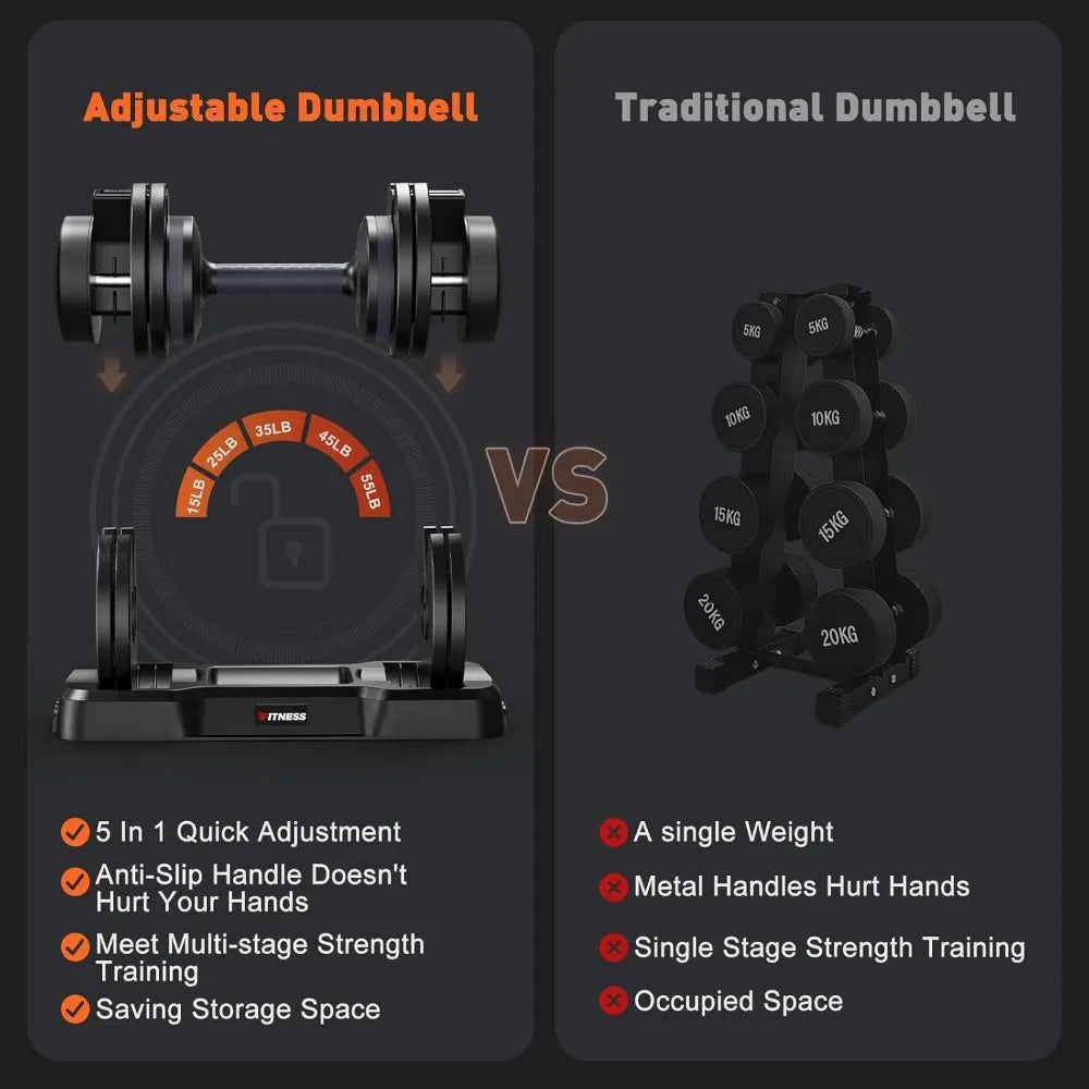 Home Gym Equipment 5 in1 Quickly Adjustable dumbbell set