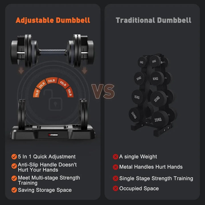 Home Gym Equipment 5 in1 Quickly Adjustable dumbbell set
