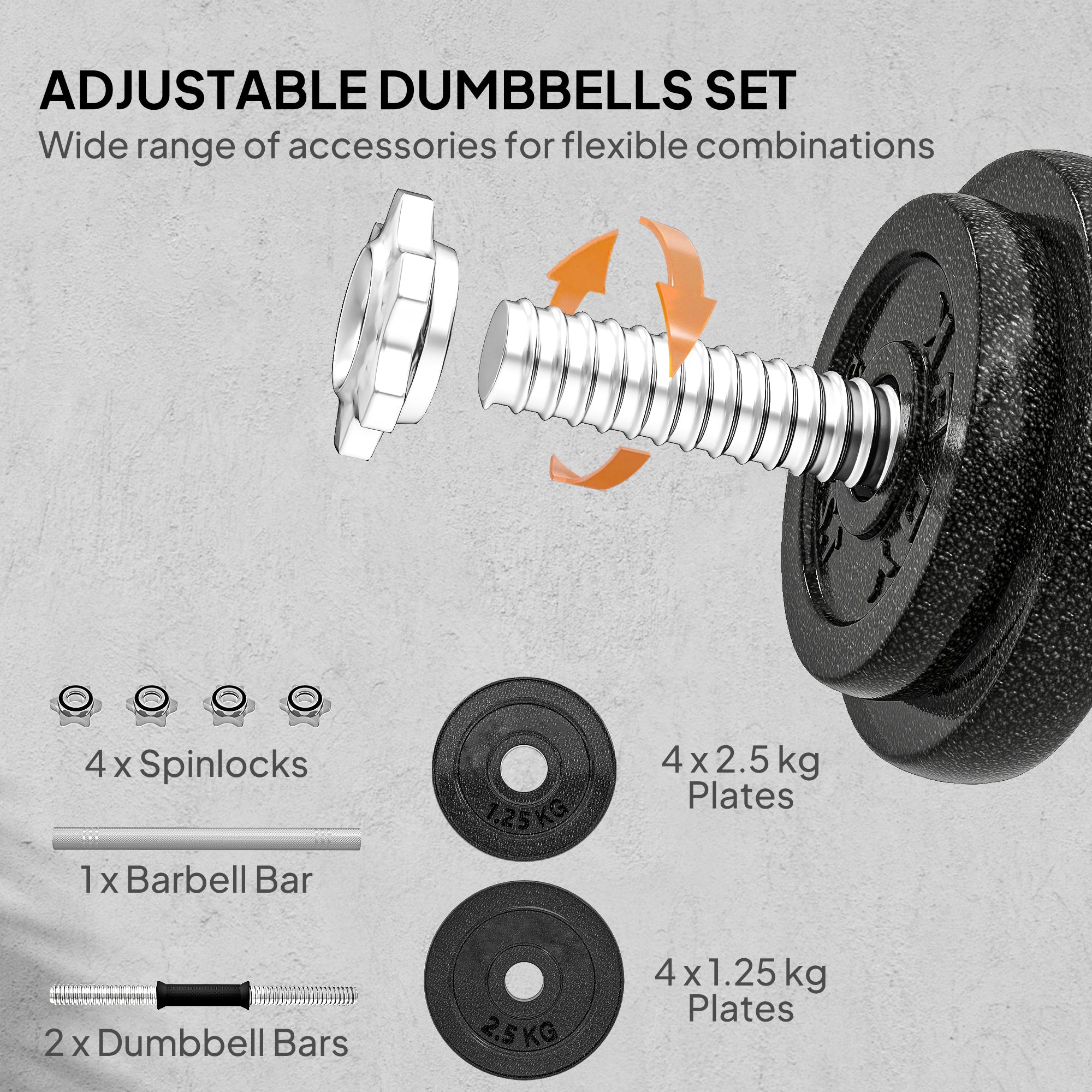 SPORTNOW 2-in-1 Adjustable Dumbbells Set, 20kg Weights Dumbbells Set With Non-Slip Grip For Strength Training, Weight Lifting, Bodybuilding, Home Gym Workout Equipment For Men & Women