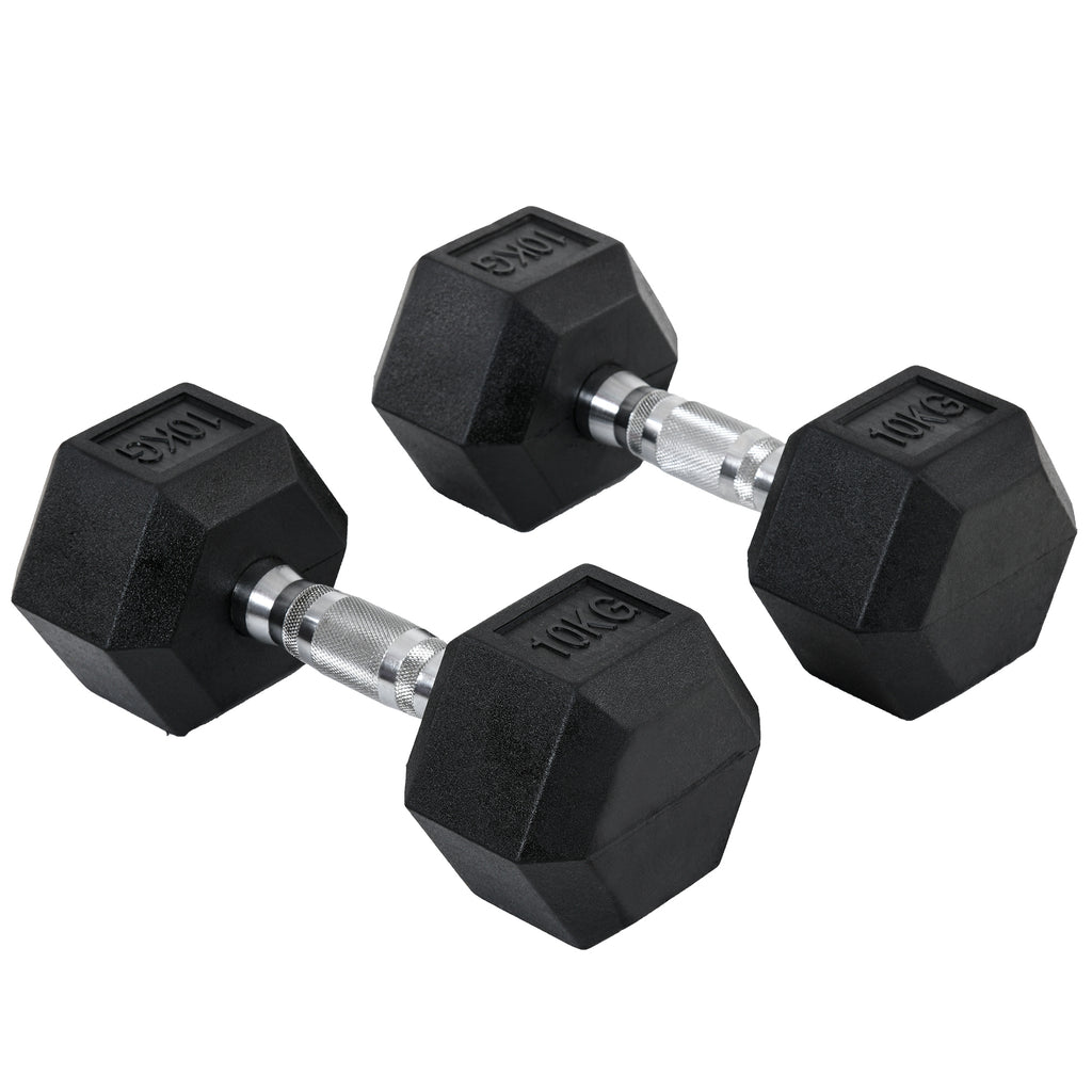 2x10kg Hex Dumbbells Set Rubber Dumbbells Weight Lifting Equipment Fitness Home Gym