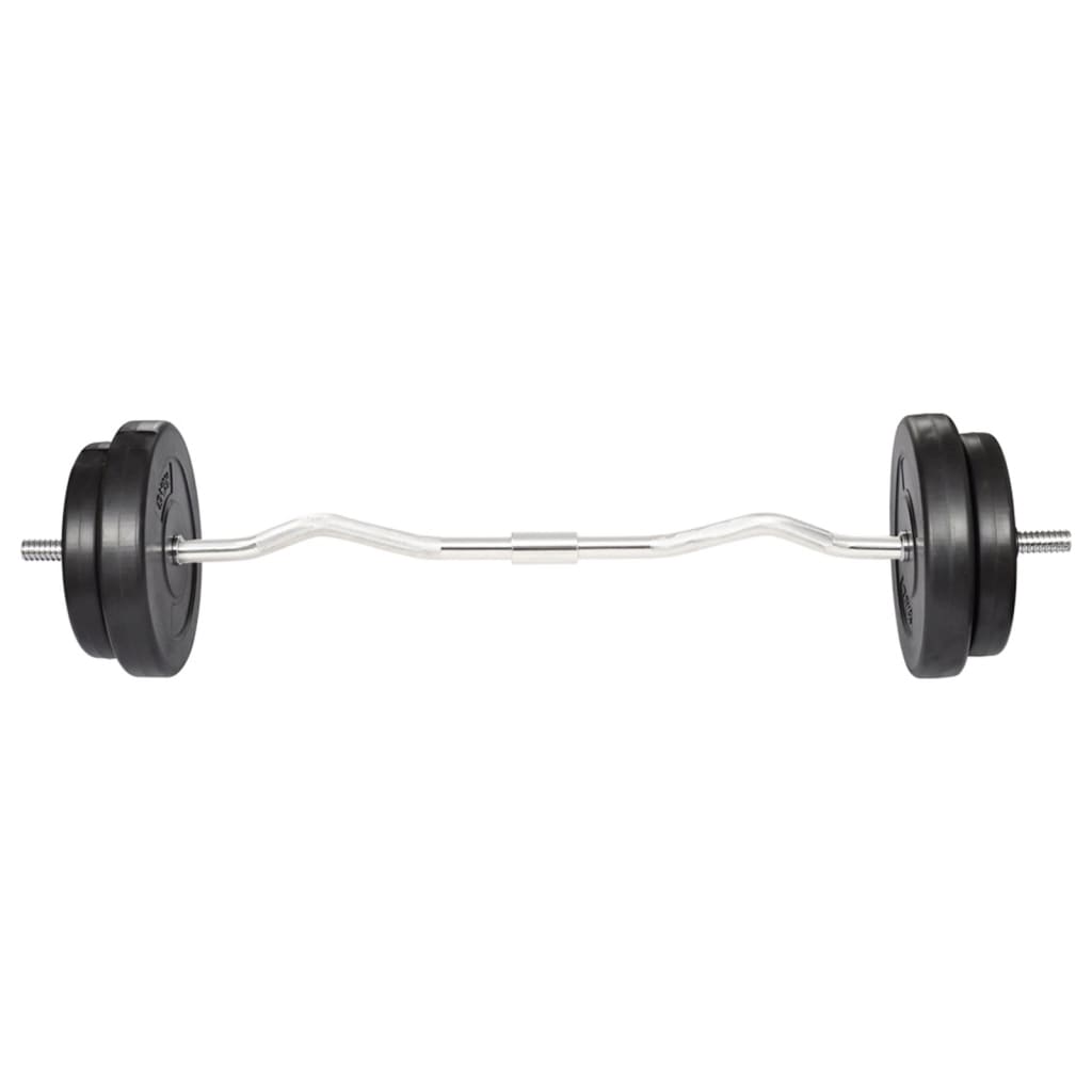 dumbbell set with curl bar and weight plates