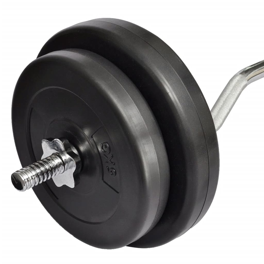 dumbbell set with curl bar and weight plates