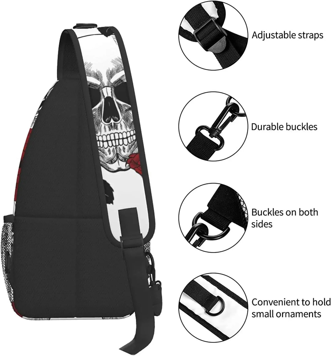 Skull Flowers Unisex Crossbody Backpack Small Sling Bag