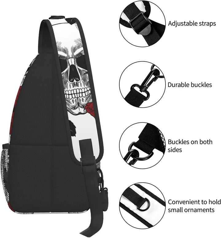 Skull Flowers Unisex Crossbody Backpack Small Sling Bag