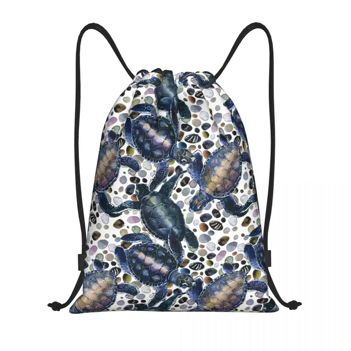 Custom Ocean World Turtles Fish Seahorse Drawstring
