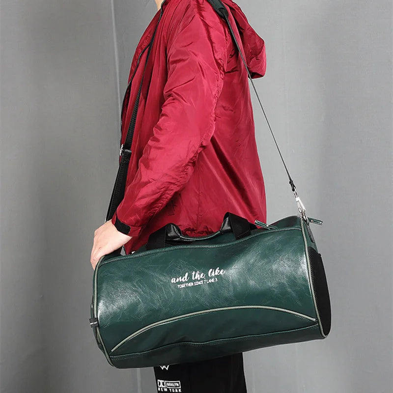 Luxury Soft Leather Men Travel Bag Sport Fitness Gym Bag
