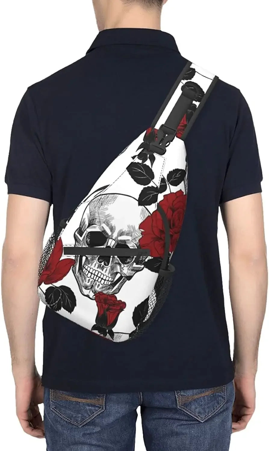 Skull Flowers Unisex Crossbody Backpack Small Sling Bag