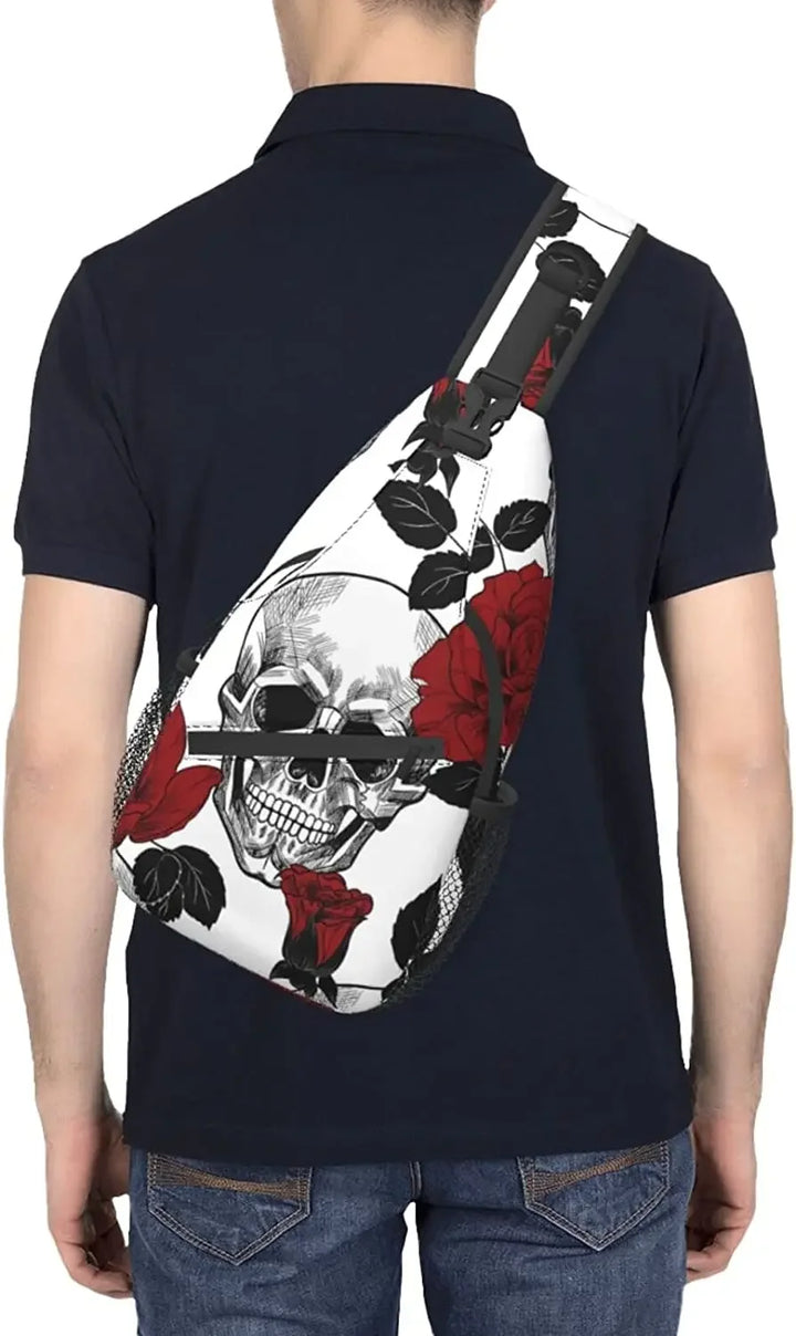 Skull Flowers Unisex Crossbody Backpack Small Sling Bag