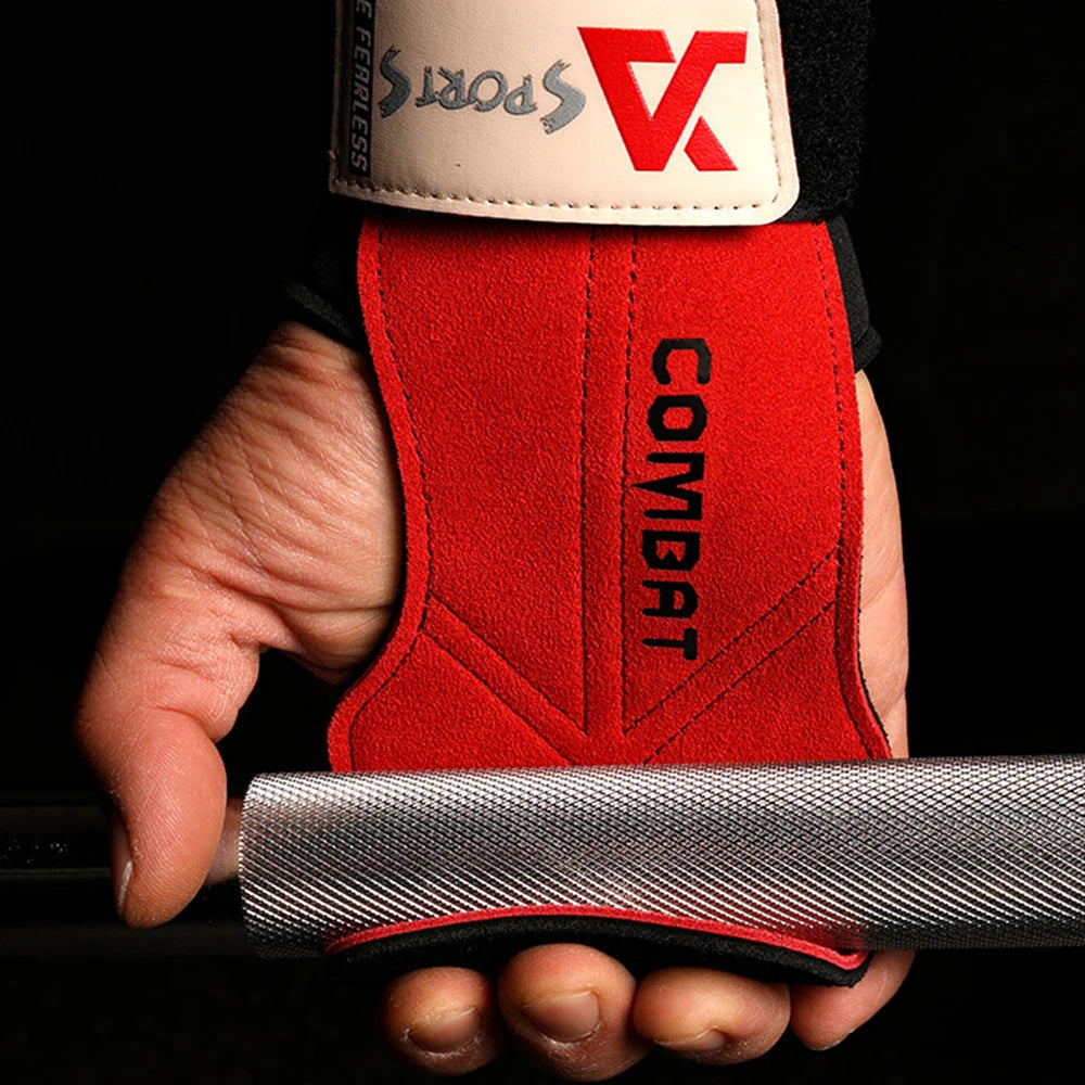 1Pair Pads Professional Cowhide Gym Gloves Grips