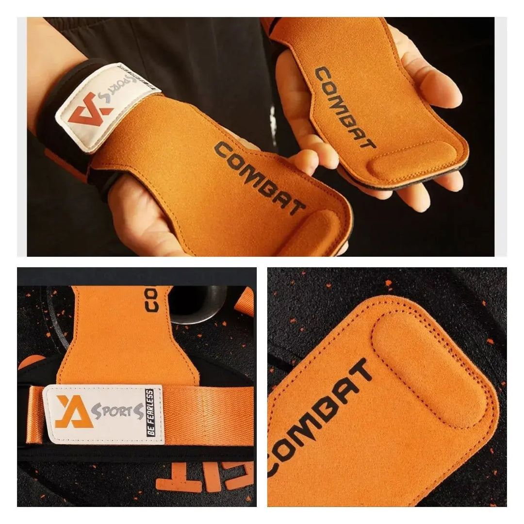 1Pair Pads Professional Cowhide Gym Gloves Grips
