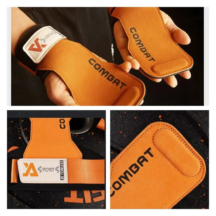 1Pair Pads Professional Cowhide Gym Gloves Grips