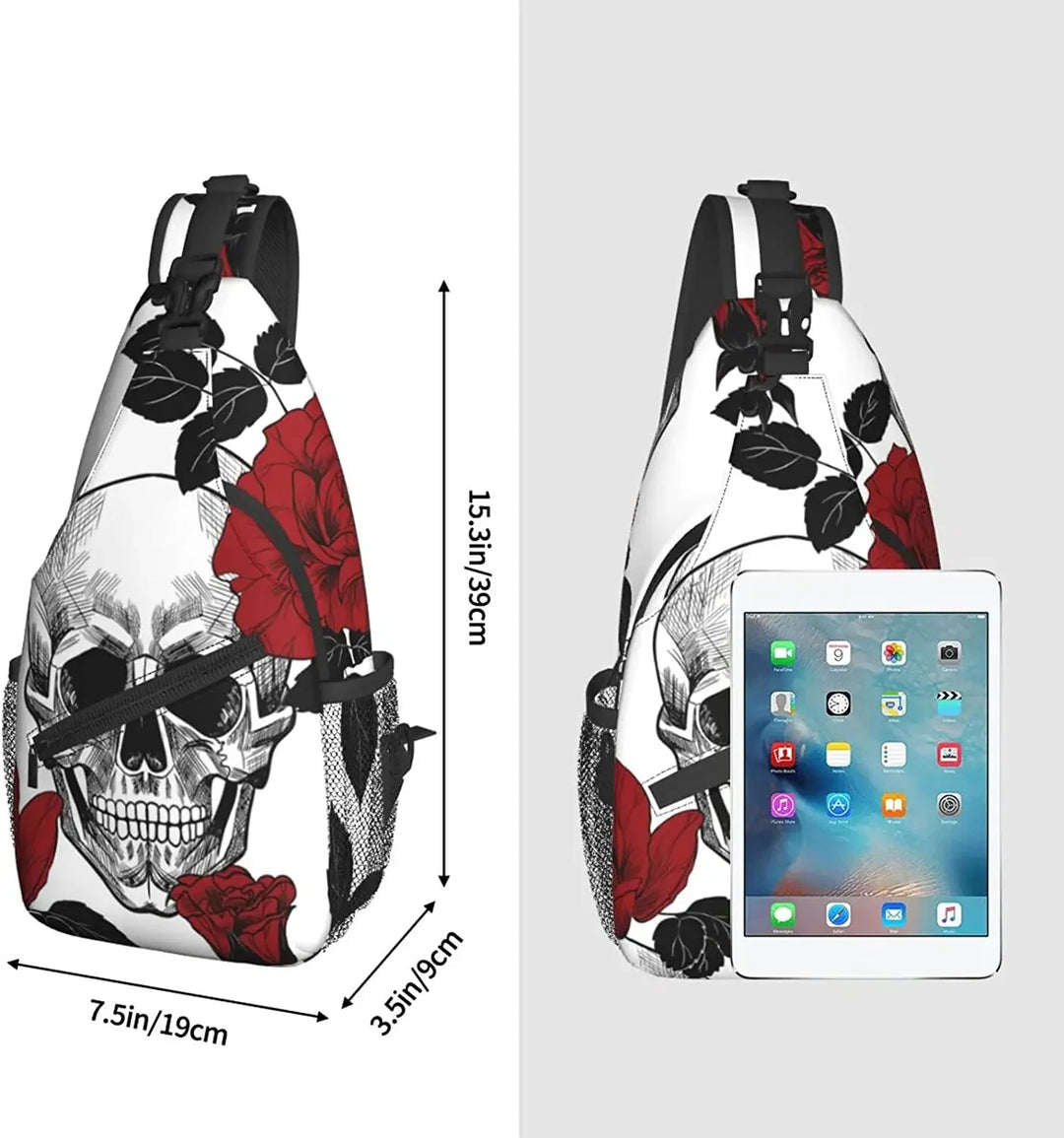 Skull Flowers Unisex Crossbody Backpack Small Sling Bag