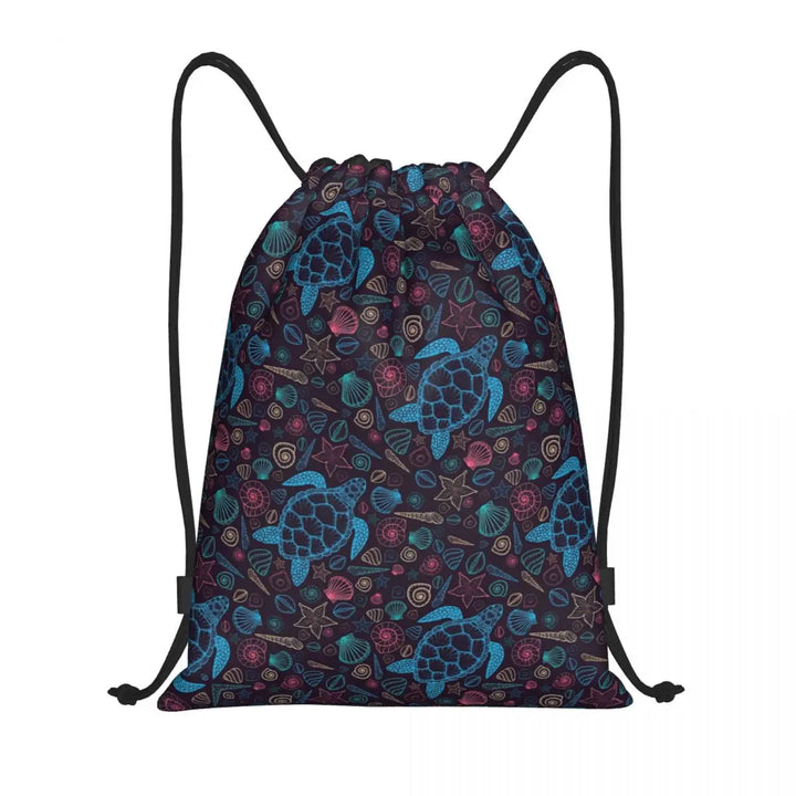 Custom Ocean World Turtles Fish Seahorse Drawstring
