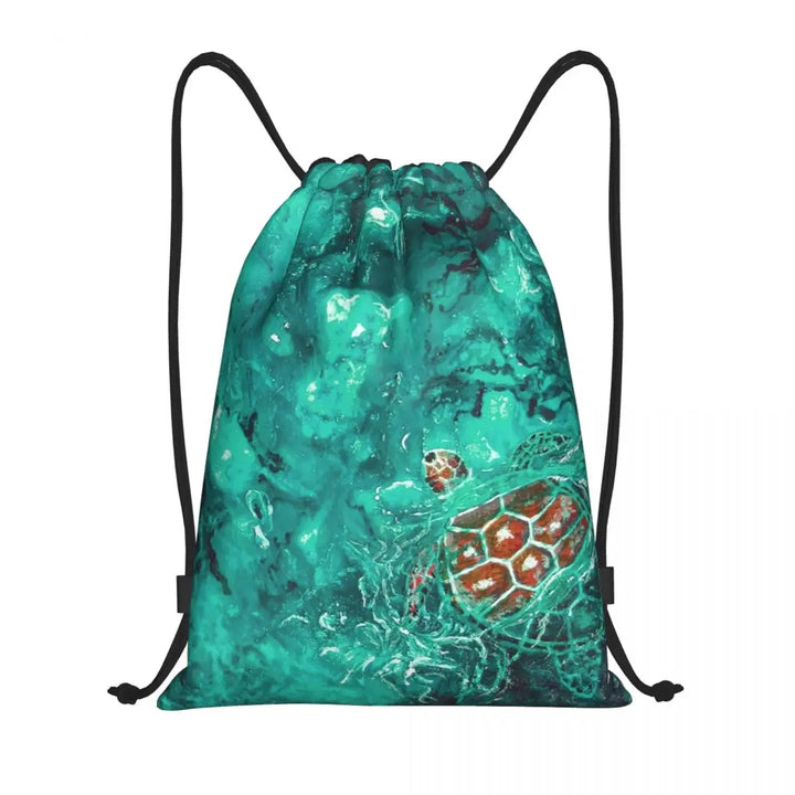 Custom Ocean World Turtles Fish Seahorse Drawstring