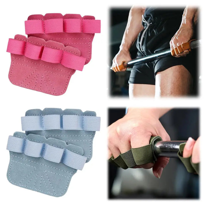 Cowhide Gym Gloves Grips Anti-Skid Weight Power
