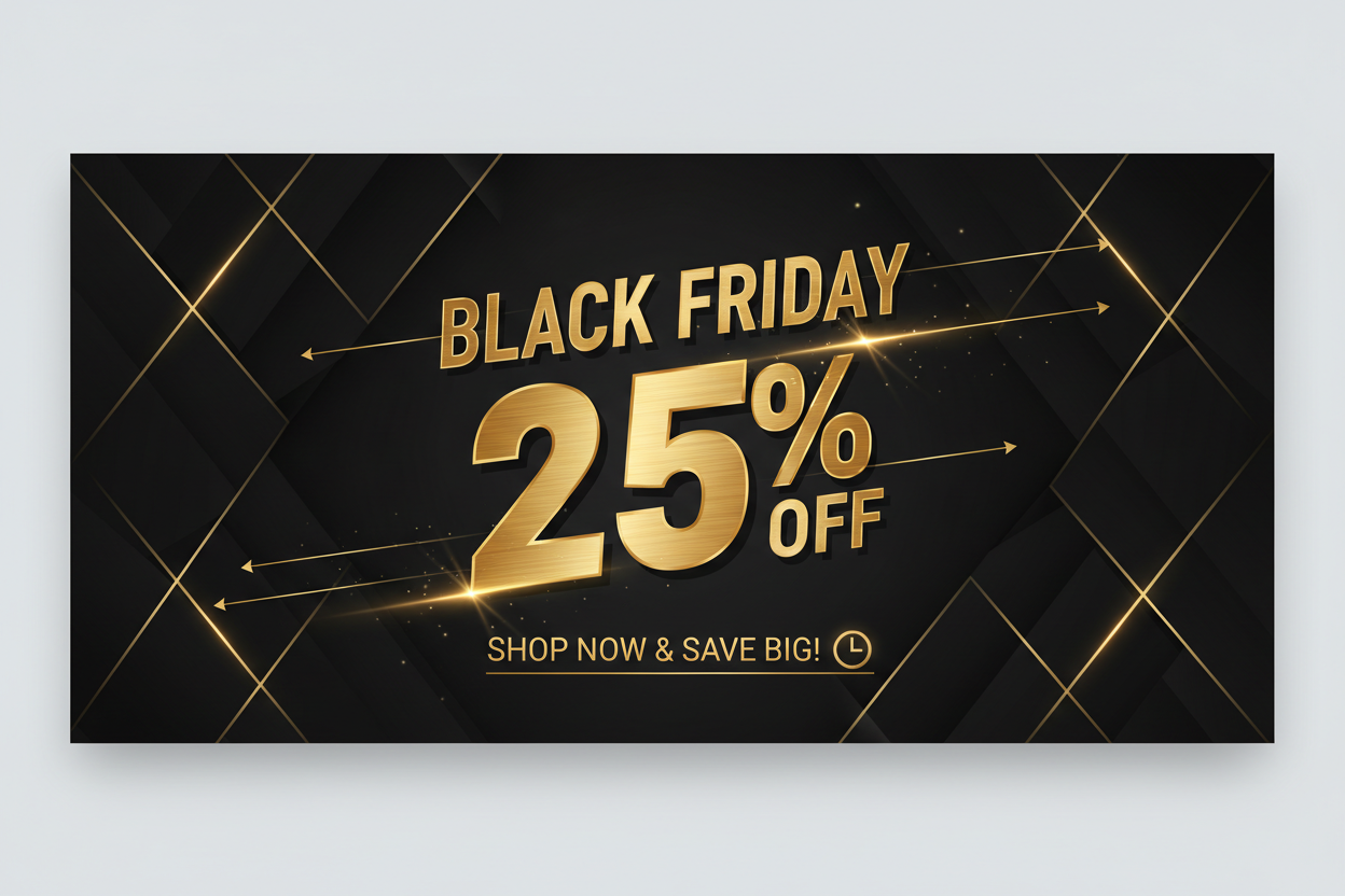 Generate me promotional banner for blackfriday sales and offer 25% OFF 